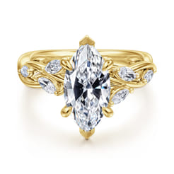 Charlina - 14K Yellow Gold 6 Prong Floral Marquise Shape Diamond Engagement Ring