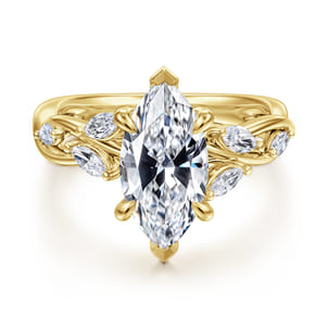 Charlina - 14K Yellow Gold 6 Prong Floral Marquise Shape Diamond Engagement Ring