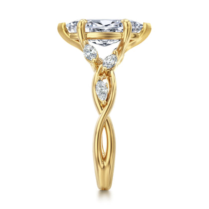Charlina - 14K Yellow Gold 6 Prong Floral Marquise Shape Diamond Engagement Ring