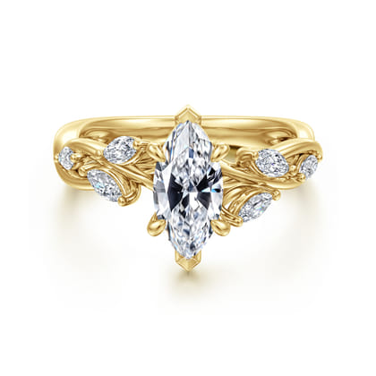 Charlina - 14K Yellow Gold Floral Marquise Diamond Engagement Ring