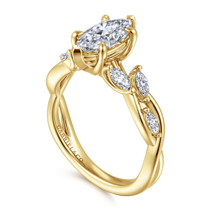 Charlina - 14K Yellow Gold Floral Marquise Diamond Engagement Ring