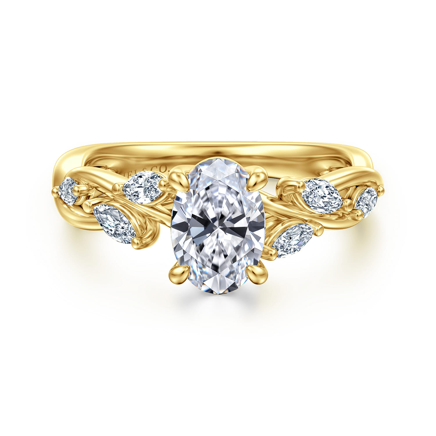 Charlina - 14K Yellow Gold Floral Oval Diamond Engagement Ring