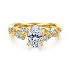 Charlina - 14K Yellow Gold Floral Oval Diamond Engagement Ring