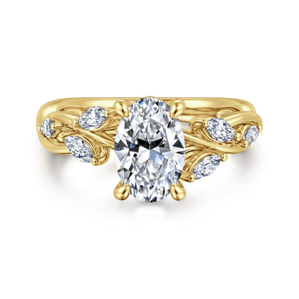 Charlina - 14K Yellow Gold Floral Oval Diamond Engagement Ring