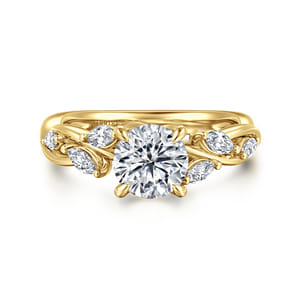 Charlina - 14K Yellow Gold Floral Round Diamond Engagement Ring