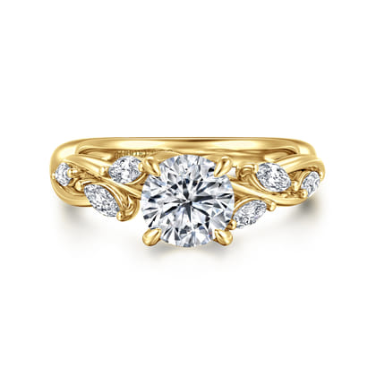 Charlina - 14K Yellow Gold Floral Round Diamond Engagement Ring