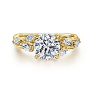 Charlina - 14K Yellow Gold Floral Round Diamond Engagement Ring
