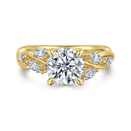 Charlina - 14K Yellow Gold Floral Round Diamond Engagement Ring
