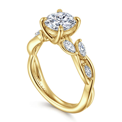 Charlina - 14K Yellow Gold Floral Round Diamond Engagement Ring