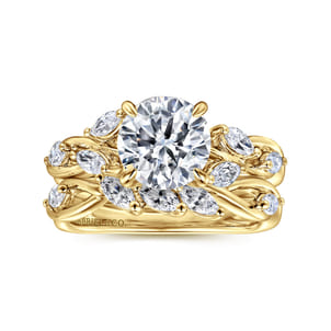 Charlina - 14K Yellow Gold Floral Round Diamond Engagement Ring