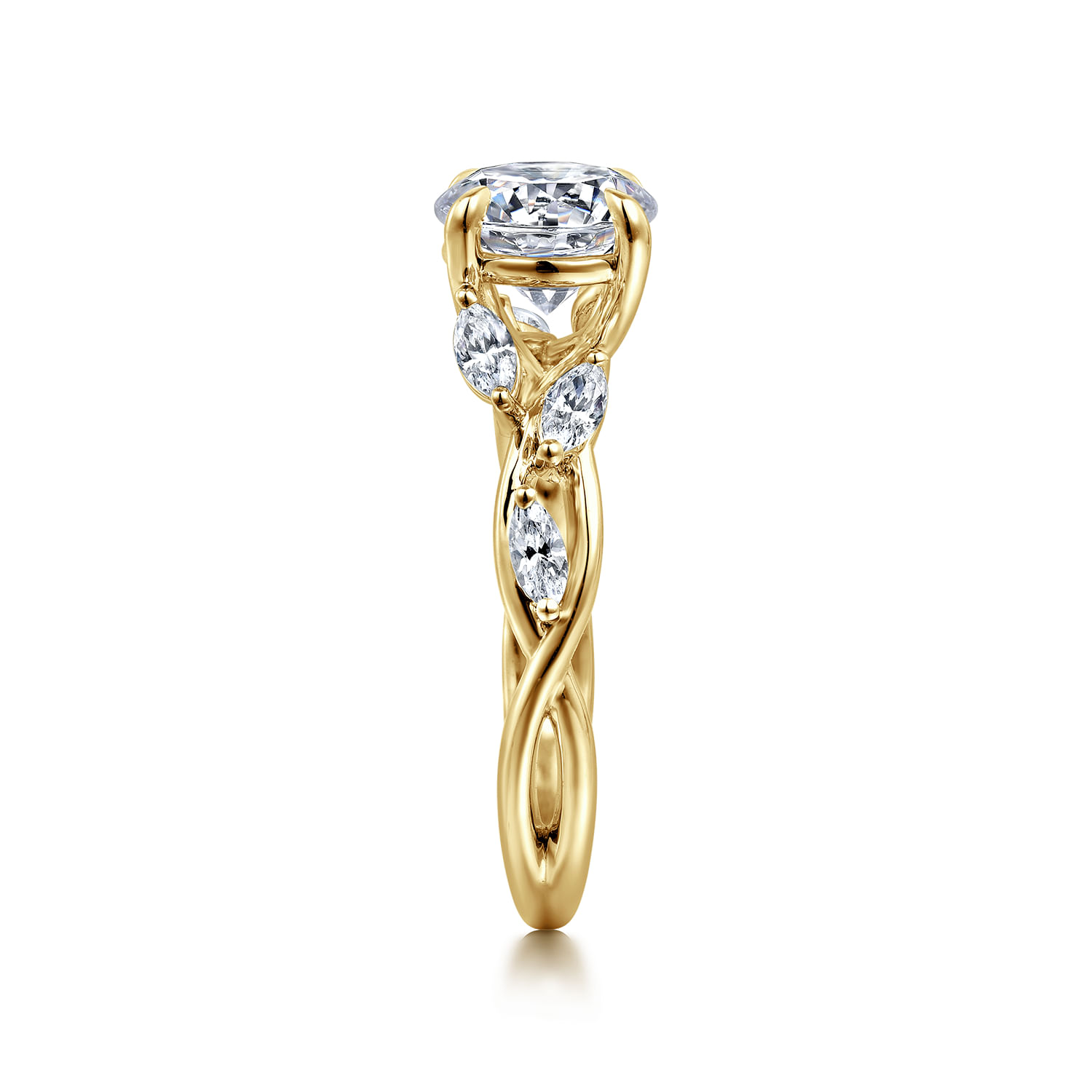 Charlina - 14K Yellow Gold Floral Round Diamond Engagement Ring