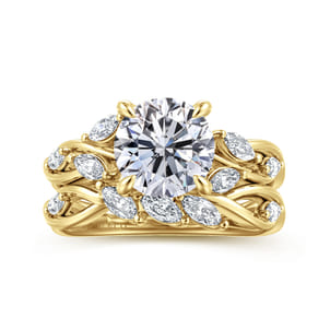 Charlina - 14K Yellow Gold Floral Round Diamond Engagement Ring