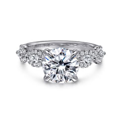 14K White Gold Twisted Round Diamond Engagement Ring