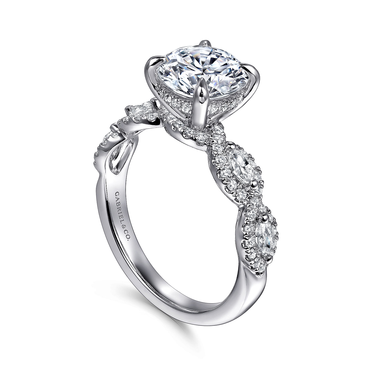 Charlotte - 14K White Gold Twisted Round Diamond Engagement Ring