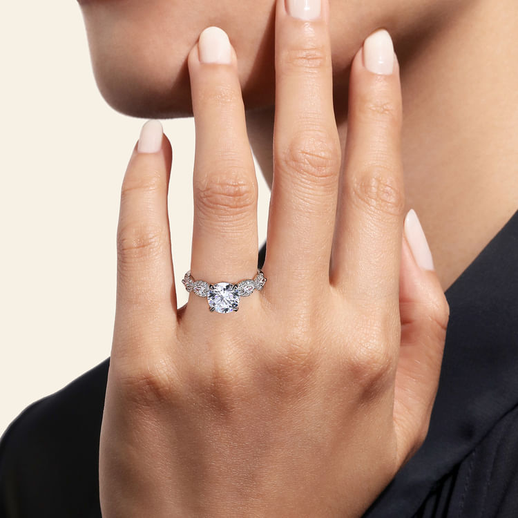 Charlotte - 14K White Gold Twisted Round Diamond Engagement Ring