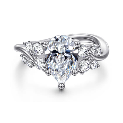 Charm - 14K White Gold Bypass Pear Shape Diamond Engagement Ring