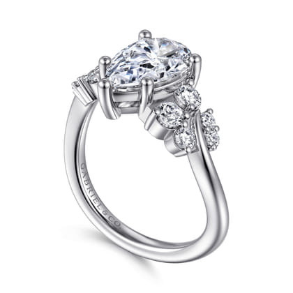 Charm - 14K White Gold Bypass Pear Shape Diamond Engagement Ring