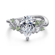 Charm - 14K White Gold Bypass Pear Shape Green Sapphire and Diamond Engagement Ring