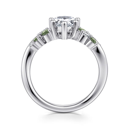 Charm - 14K White Gold Bypass Pear Shape Green Sapphire and Diamond Engagement Ring