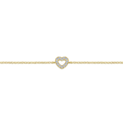Charm Bracelet Heart 14K Yellow Gold Diamond 0.12ct