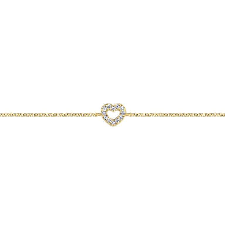 Charm Bracelet Heart 14K Yellow Gold Diamond 0.12ct - 0.12 ct - Shot 2