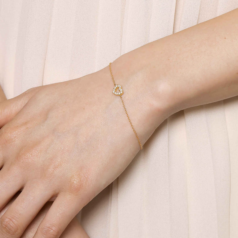 Charm Bracelet Heart 14K Yellow Gold Diamond 0.12ct - 0.12 ct - Shot 3