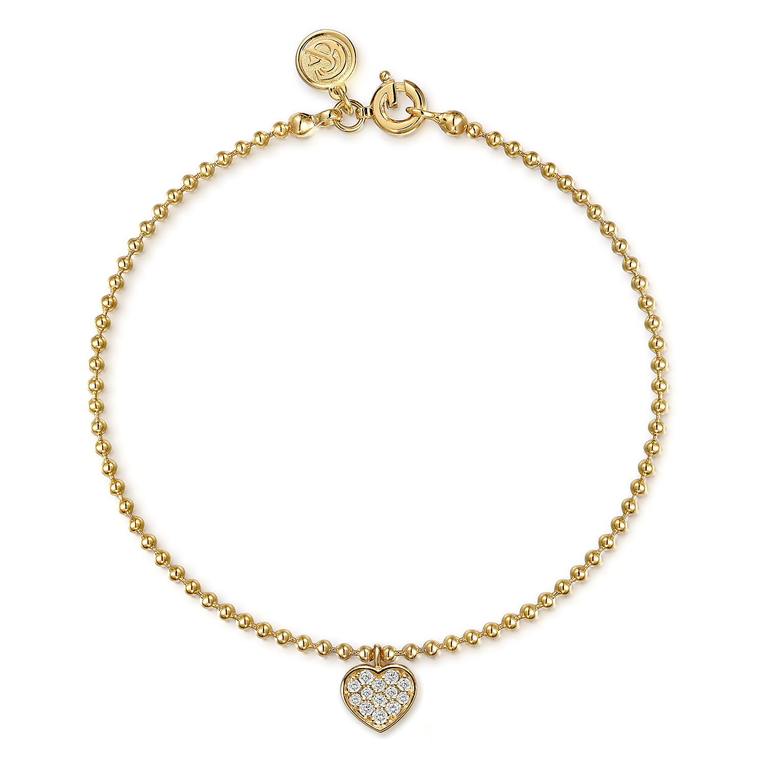 Charm Bracelet Heart 14K Yellow Gold White Sapphire Bujukan - Shot 1