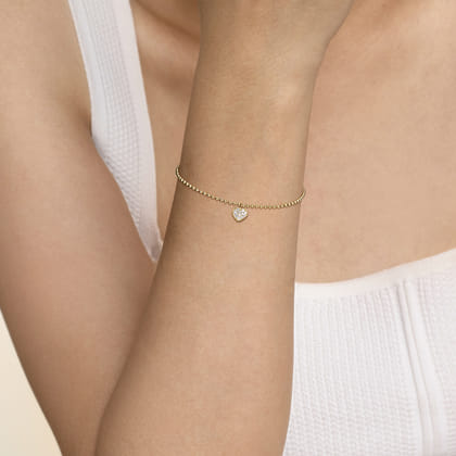 Charm Bracelet Heart 14K Yellow Gold White Sapphire Bujukan