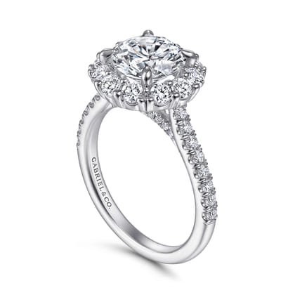 Charmaine - 14K White Gold Round Halo Diamond Engagement Ring