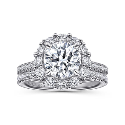 Charmaine - 14K White Gold Round Halo Diamond Engagement Ring