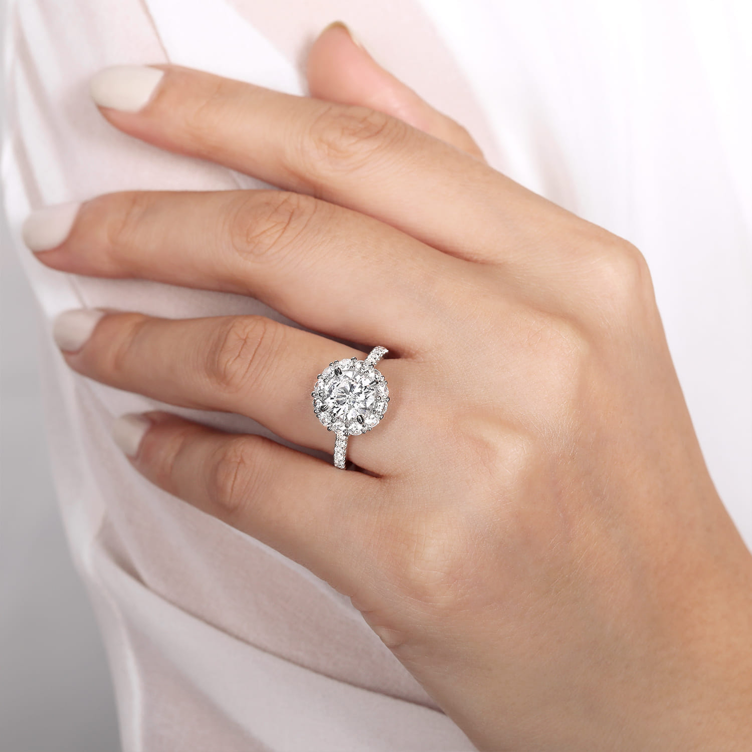 Charmaine - 14K White Gold Round Halo Diamond Engagement Ring