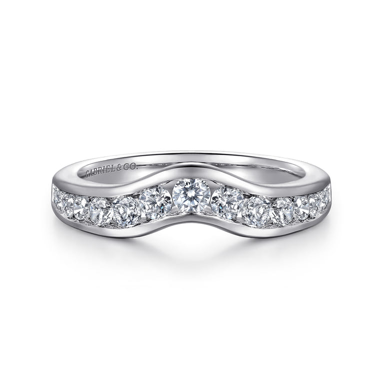 Curved Wedding Ring in 14k White Gold with Round Natural Diamond at Gabriel & Co. - Shot 1