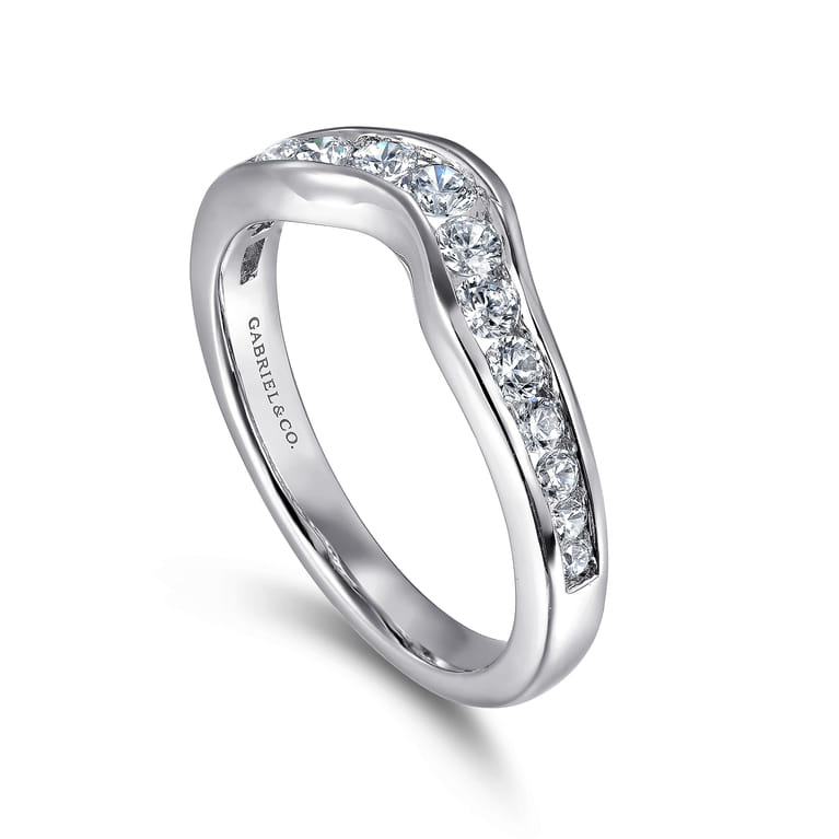 Curved Wedding Ring in 14k White Gold with Round Natural Diamond at Gabriel & Co. - Shot 3
