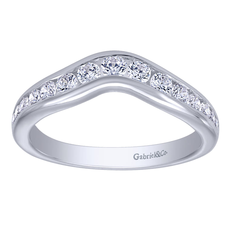 Curved Wedding Ring in 14k White Gold with Round Natural Diamond at Gabriel & Co. - Shot 5