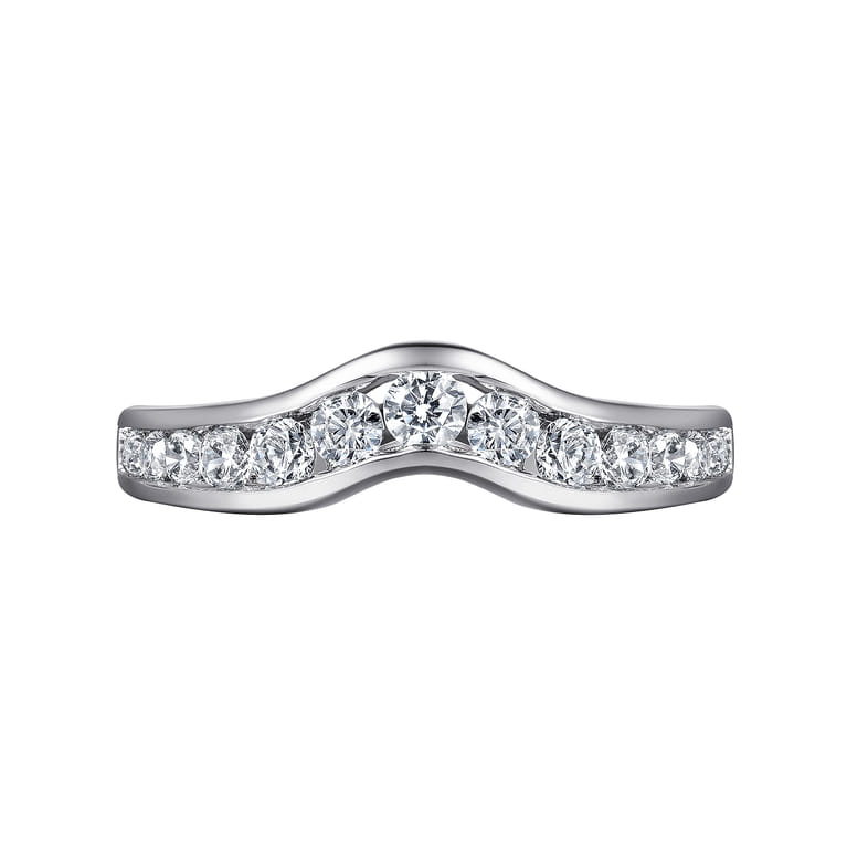 Curved Wedding Ring in 14k White Gold with Round Natural Diamond at Gabriel & Co. - Shot 6