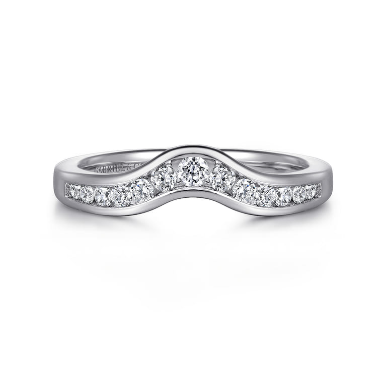 Curved Wedding Ring in 14k White Gold with Round Natural Diamond at Gabriel & Co. - Shot 1