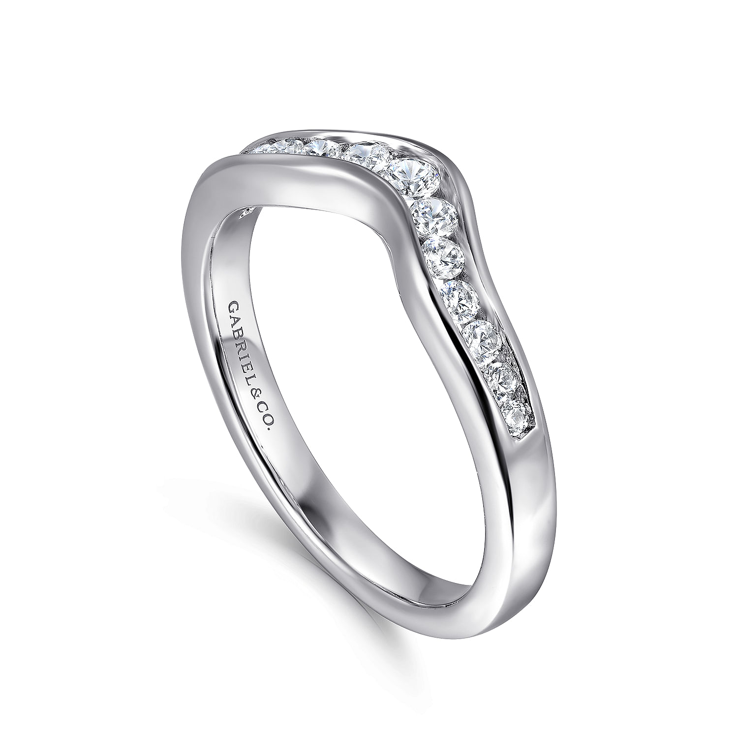 Chartres - Curved 14K White Gold Channel Set Diamond Wedding Band - 0.25 ct - Shot 3