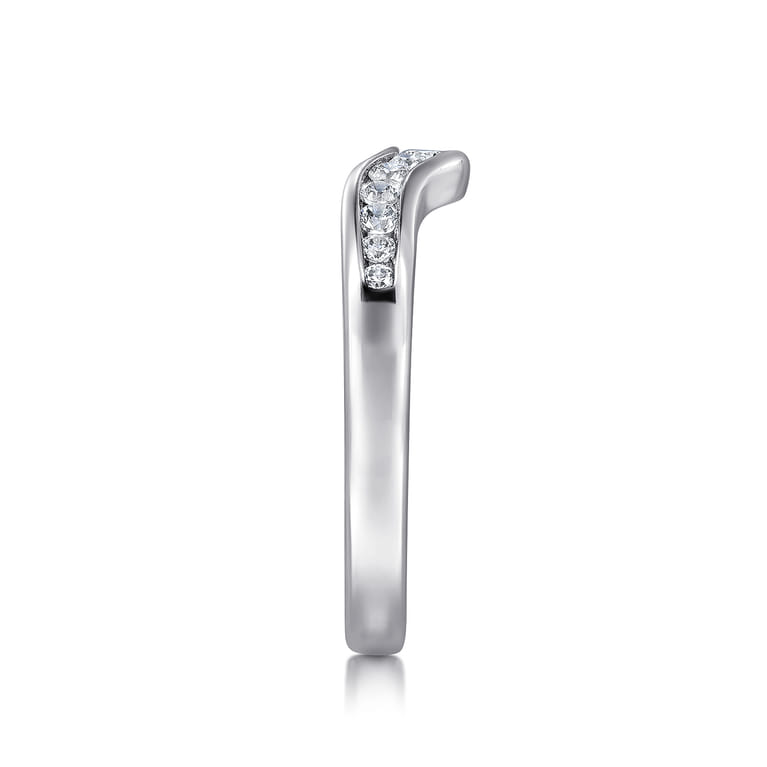 Curved Wedding Ring in 14k White Gold with Round Natural Diamond at Gabriel & Co. - Shot 4
