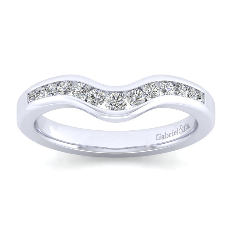 Curved Wedding Ring in 14k White Gold with Round Natural Diamond at Gabriel & Co. - Shot 5