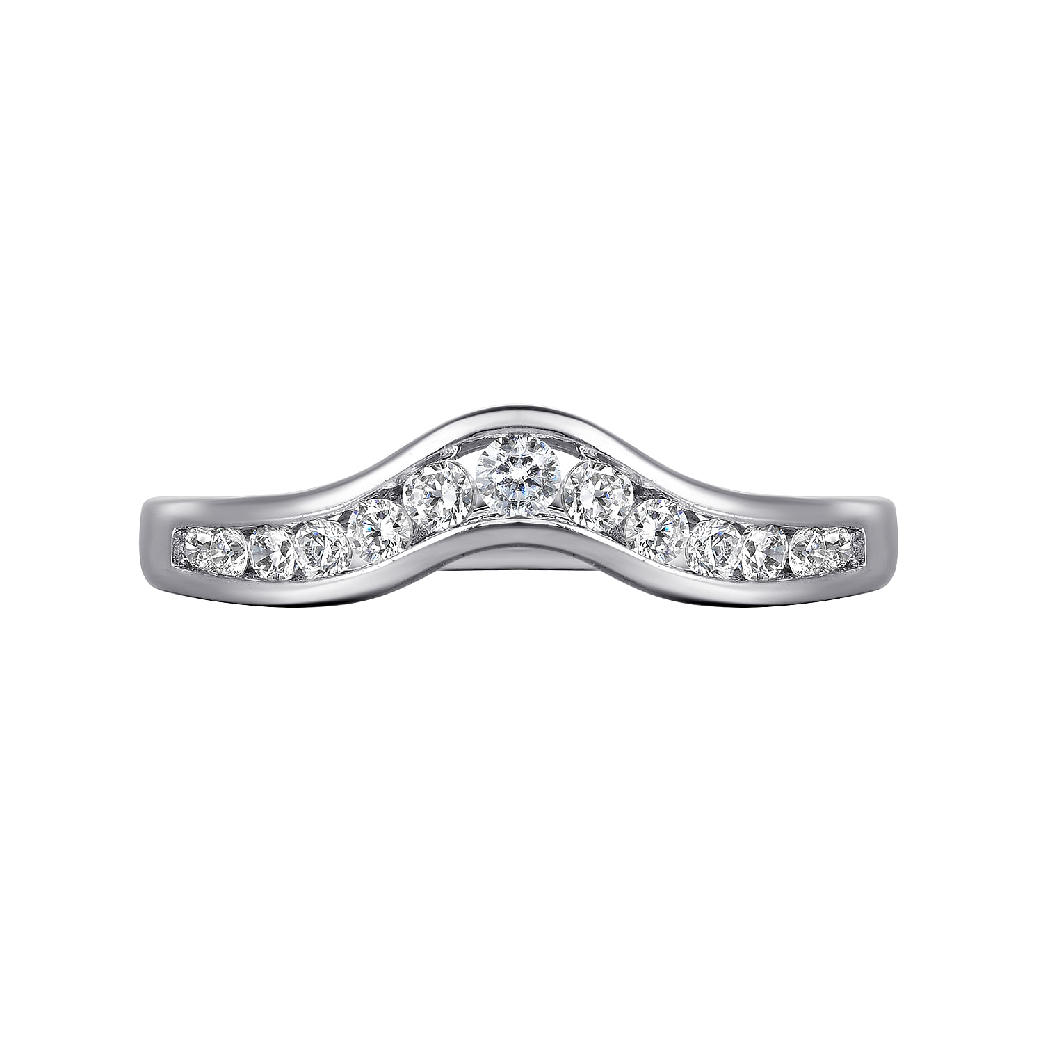 Chartres - Curved 14K White Gold Channel Set Diamond Wedding Band