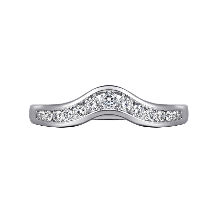 Curved Wedding Ring in 14k White Gold with Round Natural Diamond at Gabriel & Co. - Shot 6