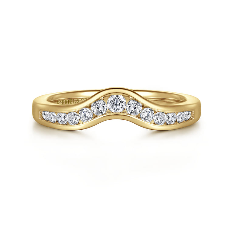 Curved Wedding Ring in 14k Yellow Gold with Round  at Gabriel & Co. - Shot 1