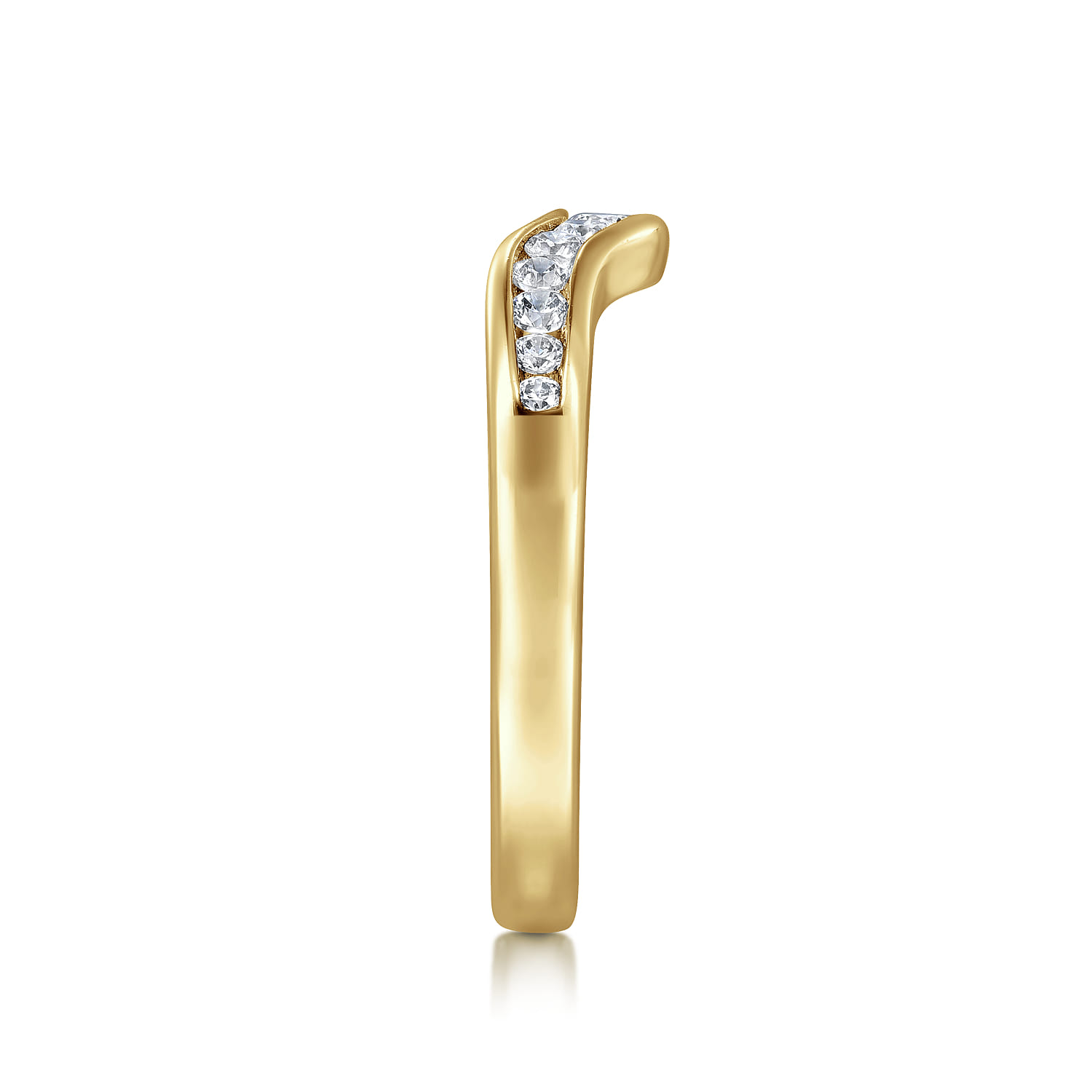 Curved Wedding Ring in 14k Yellow Gold with Round  at Gabriel & Co. - Shot 4