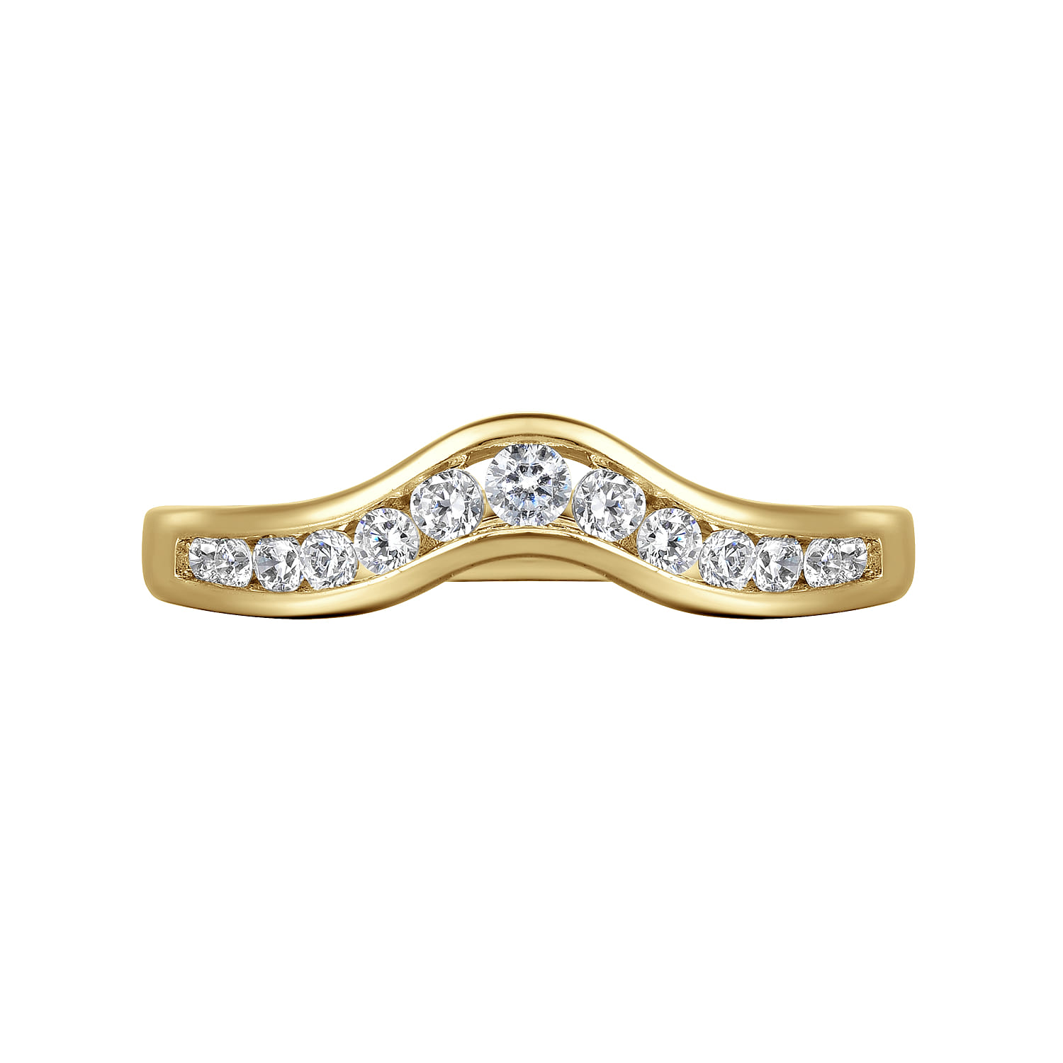 Curved Wedding Ring in 14k Yellow Gold with Round  at Gabriel & Co. - Shot 5