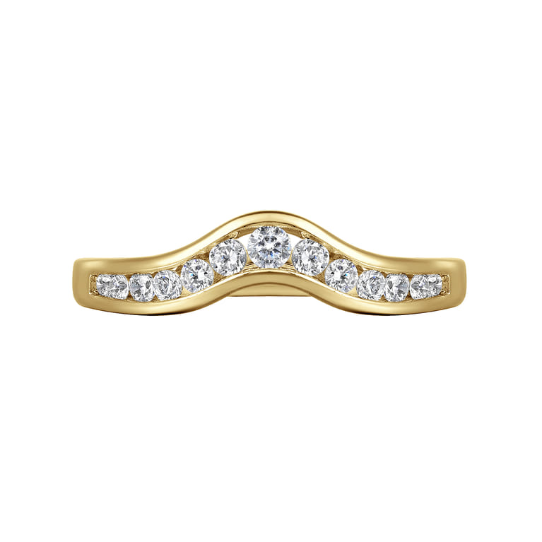 Curved Wedding Ring in 14k Yellow Gold with Round  at Gabriel & Co. - Shot 5