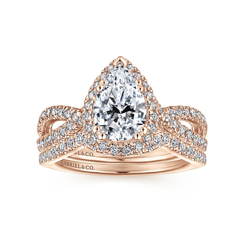 Chatham - 14K Rose Gold Pear Shape Halo Diamond Engagement Ring - 0.42 ct - Shot 4