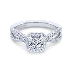 Chatham - 14K White Gold Cushion Halo Diamond Engagement Ring