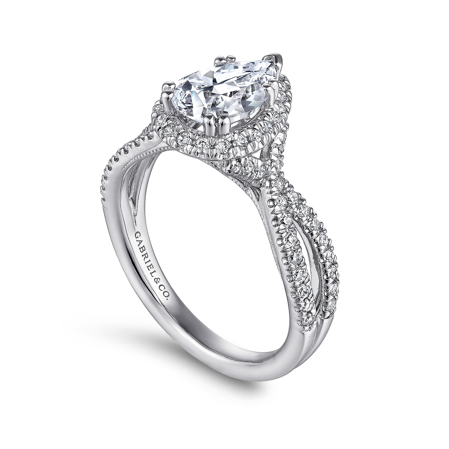 Chatham - 14K White Gold Pear Shape Halo Diamond Engagement Ring - 0.42 ct - Shot 3