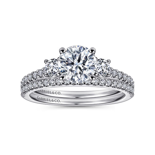 Cherize - 14K White Gold Round Three Stone Diamond Engagement Ring - 0.47 ct - Shot 4