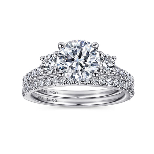 Cherize - 14K White Gold Round Three Stone Diamond Engagement Ring - 0.61 ct - Shot 4